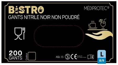 Image de Gant 'BISTRO' en nitrile noir non poudré S - Boite de 200