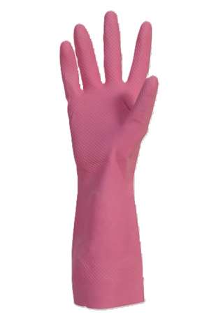 Image de Gant de ménage latex rose flocké coton M - La paire