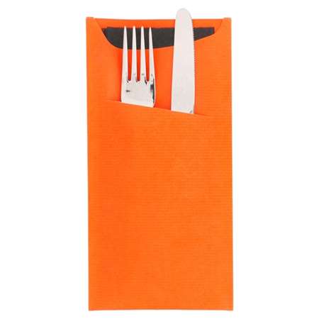 Image de Pochette couverts orange + Serviette Noire Colis 250