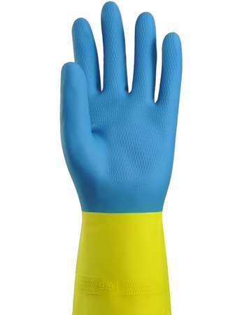 Image de Gant de ménage bicolore bleu/jaune flocké coton T-XL - Paire