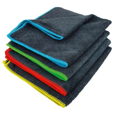 Image de Lavette microfibre graphite 38x38cm liseré bleu - Lot de 5